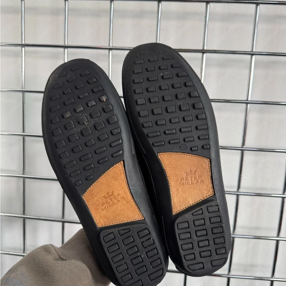 Peter Millar Black Leather Penny Driving Loafers Mens Size 10M Classic Luxe